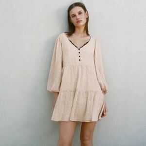 Zara Polka Dot Lace Trim Tiered Babydoll Mini Dress – Light Pink – XL
